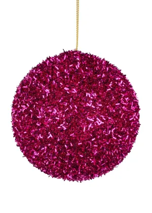 100mm Foil Glitter Ball Ornament: Fuchsia