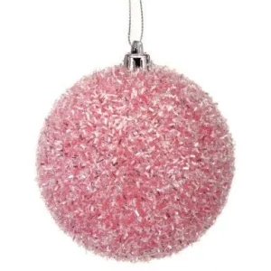 100mm Sparkle Tinsel Ball Ornament: Pink (4 pk)