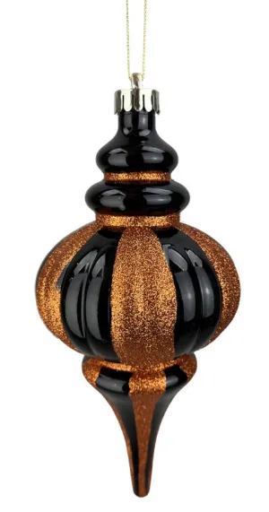 10" Glitter Finial Stripe Ornament: Orange/Black