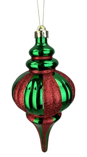 10" Glitter Finial Stripe Ornament: Red/Green
