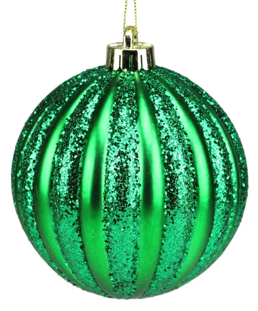 120mm Vertical Stripe Ball Ornament: Emerald Green