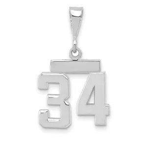 14k White Gold Polished Finish Small Size Number 34 Charm Pendant