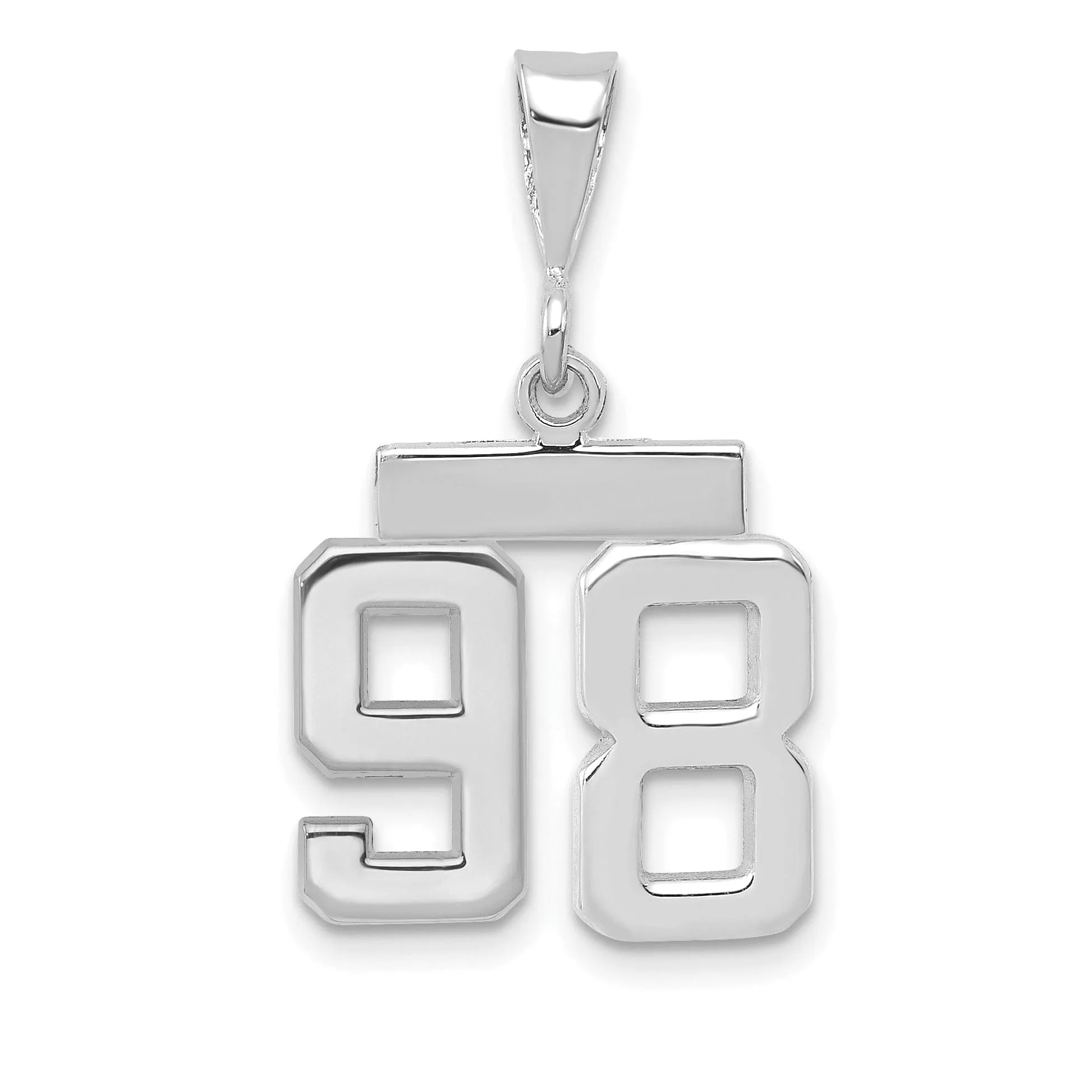 14k White Gold Polished Finish Small Size Number 98 Charm Pendant