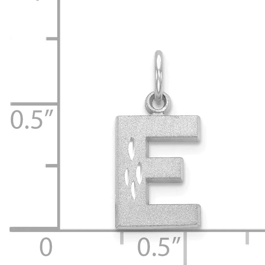 14k White Gold Satin Diamond Cut Finish Letter E Initial Pendant