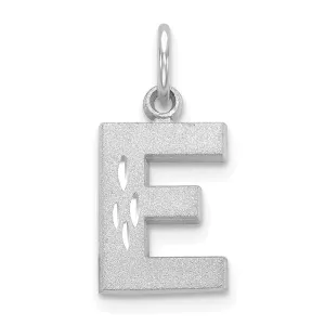 14k White Gold Satin Diamond Cut Finish Letter E Initial Pendant