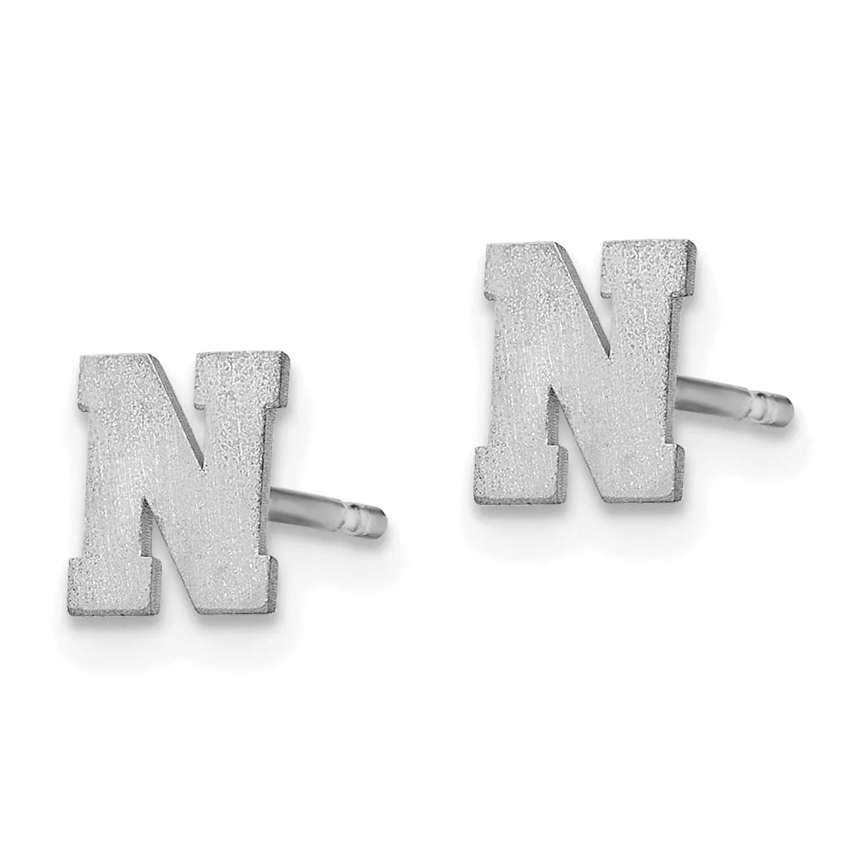 14K White Gold Script Satin Brushed Finish Letter N Initial Earrings