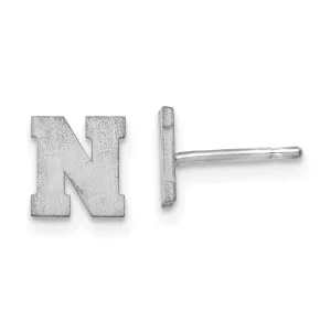 14K White Gold Script Satin Brushed Finish Letter N Initial Earrings