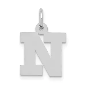 14k White Gold Small Block Design Letter N Initial Pendant
