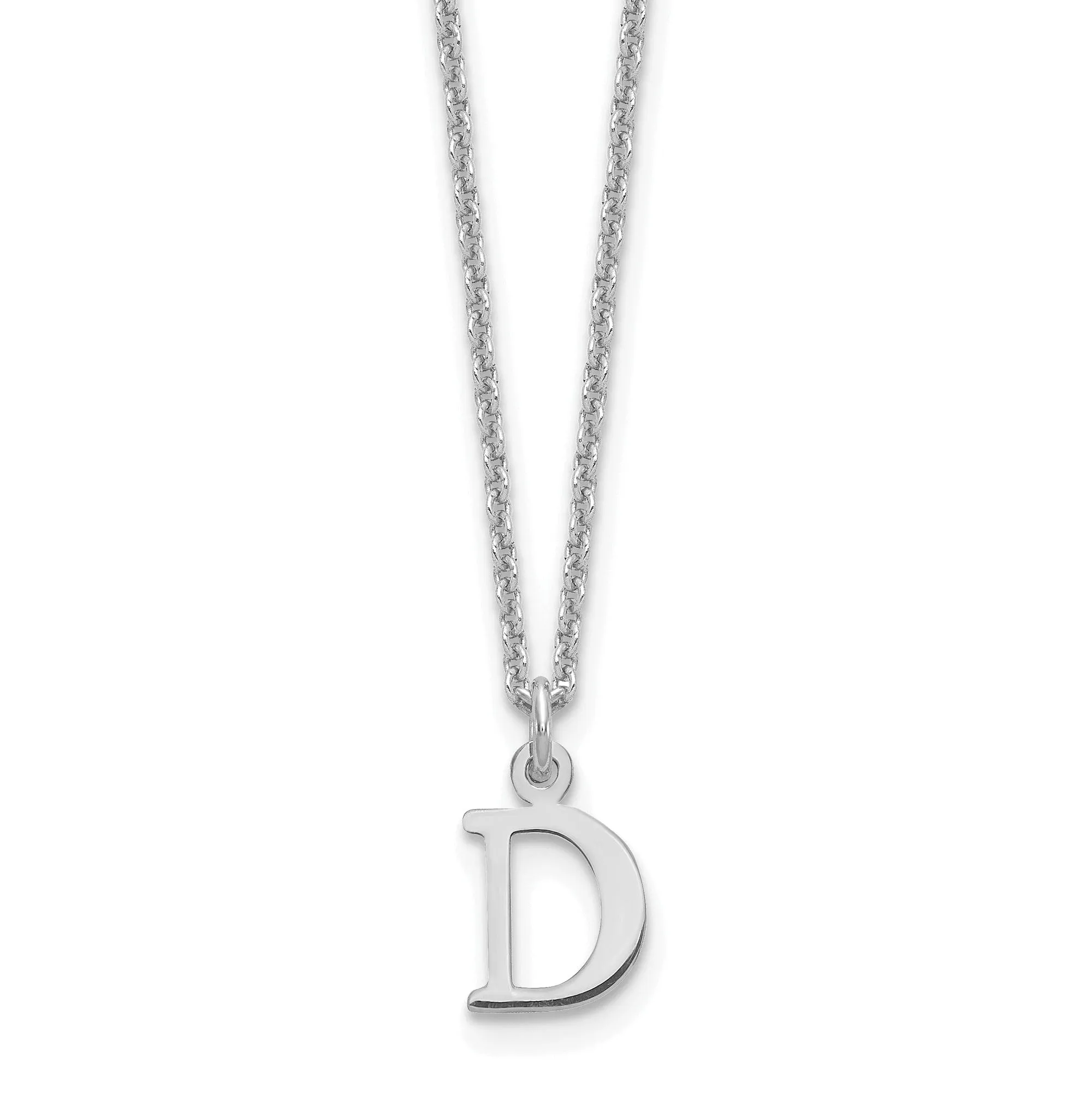 14k White Gold Tiny Cut Out Block Letter E Initial Pendant and Necklace