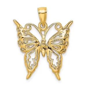 14k Yellow Gold Open Back Textured Solid Polished Finish Cut-Out Butterfly Charm