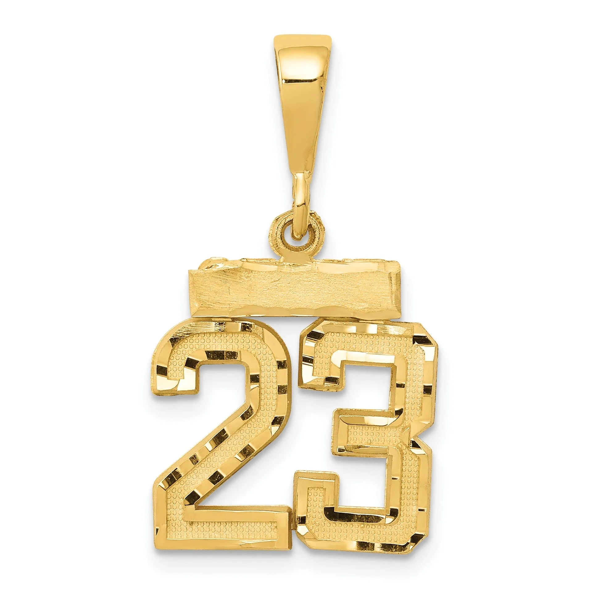 14k Yellow Gold Polished Diamond Cut Finish Small Size Number 23 Charm Pendant