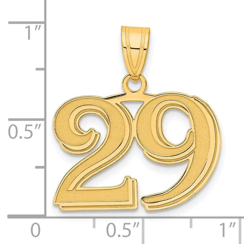 14k Yellow Gold Polished Etched Finish Number 29 Charm Pendant