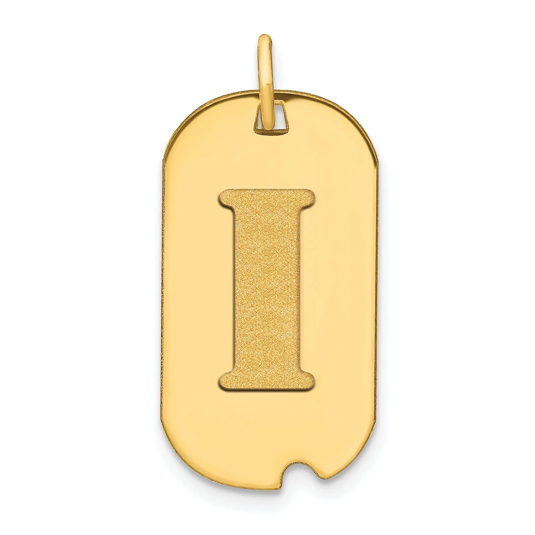 14k Yellow Gold Polished Finish Block Letter I Initial Design Dog Tag Charm Pendant
