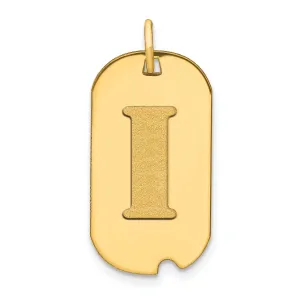 14k Yellow Gold Polished Finish Block Letter I Initial Design Dog Tag Charm Pendant