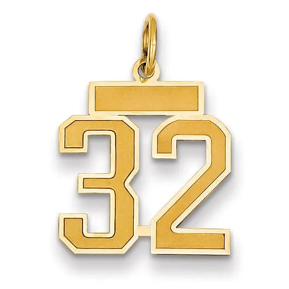 14k Yellow Gold Satin Brush Finish Small Size Number 32 Charm Pendant