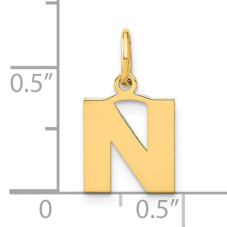 14k Yellow Gold  Small Size Letter N Initial Block Pendant