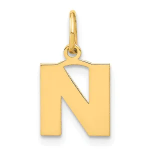 14k Yellow Gold  Small Size Letter N Initial Block Pendant