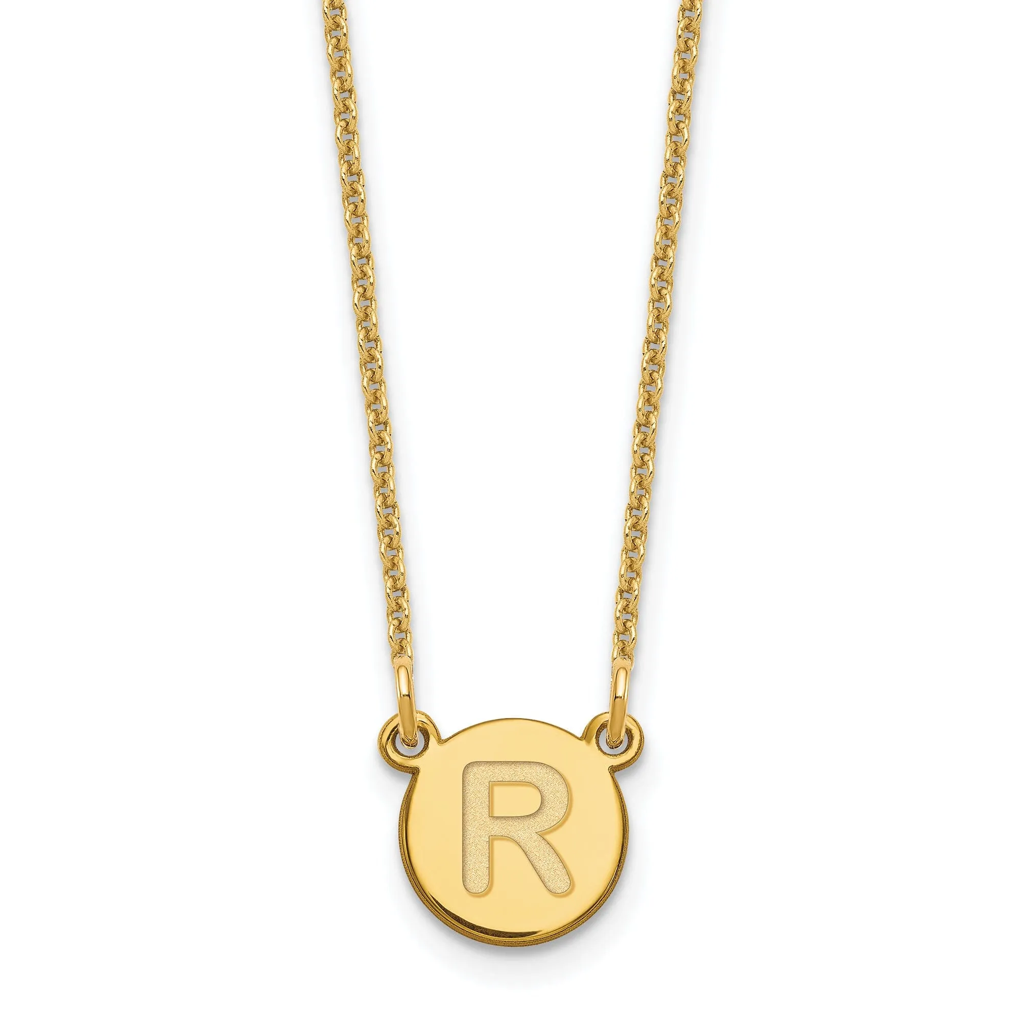 14k Yellow Gold Tiny Circle Block Letter S Initial Pendant and Necklace
