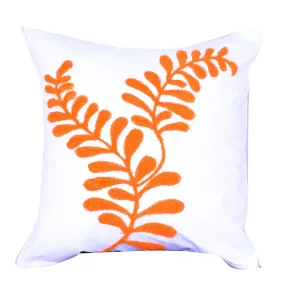 18 X 18 Inch Cotton Pillow with Sprig Pattern Embroidery, Orange By Casagear Home