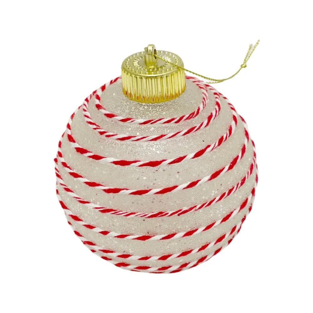 4" Clear Peppermint Stripe Ball Ornaments, Box of 3