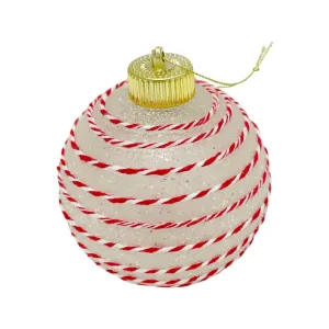 4" Clear Peppermint Stripe Ball Ornaments, Box of 3