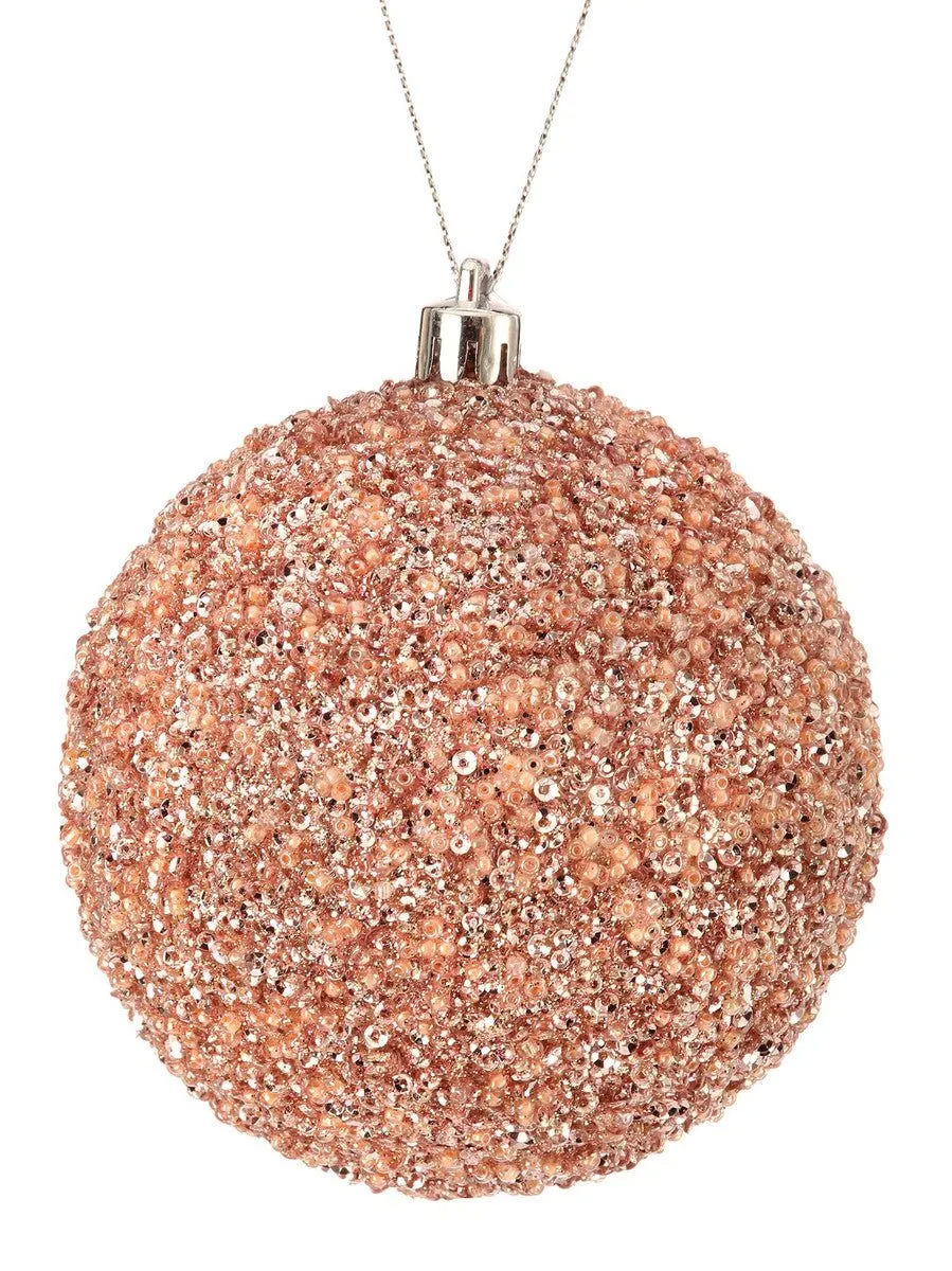 4" Sequin Bead Glitter Ball Ornament: Pink