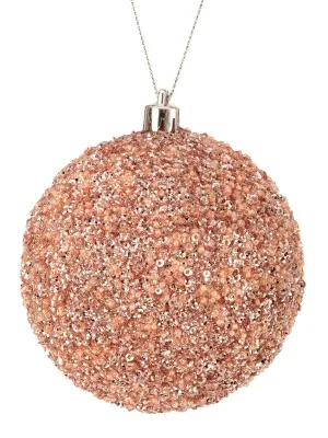 4" Sequin Bead Glitter Ball Ornament: Pink