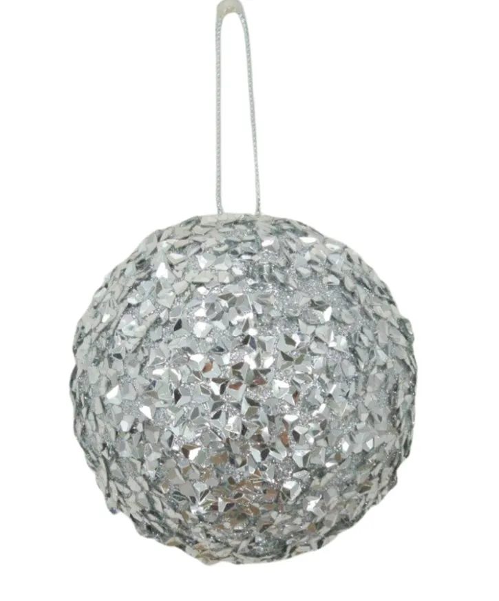 4" Silver Diamond Cut Sequin Ball Ornament