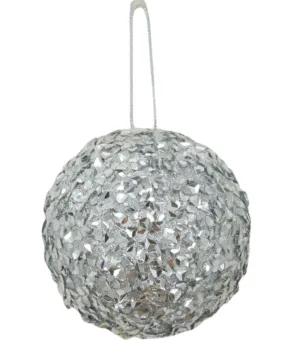 4" Silver Diamond Cut Sequin Ball Ornament