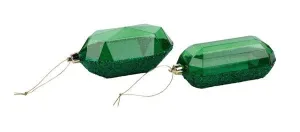 5.25" Laser Glitter Gem Ornament: Emerald Green (Set of Two)