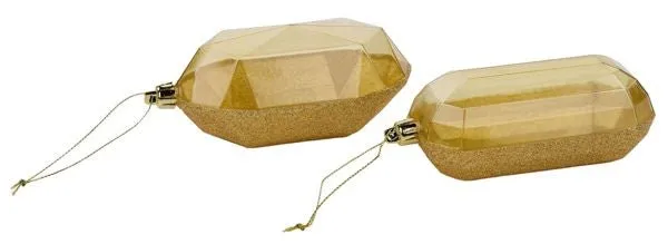 5.25" Laser Glitter Gem Ornament: Gold (Set of Two)