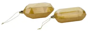 5.25" Laser Glitter Gem Ornament: Gold (Set of Two)