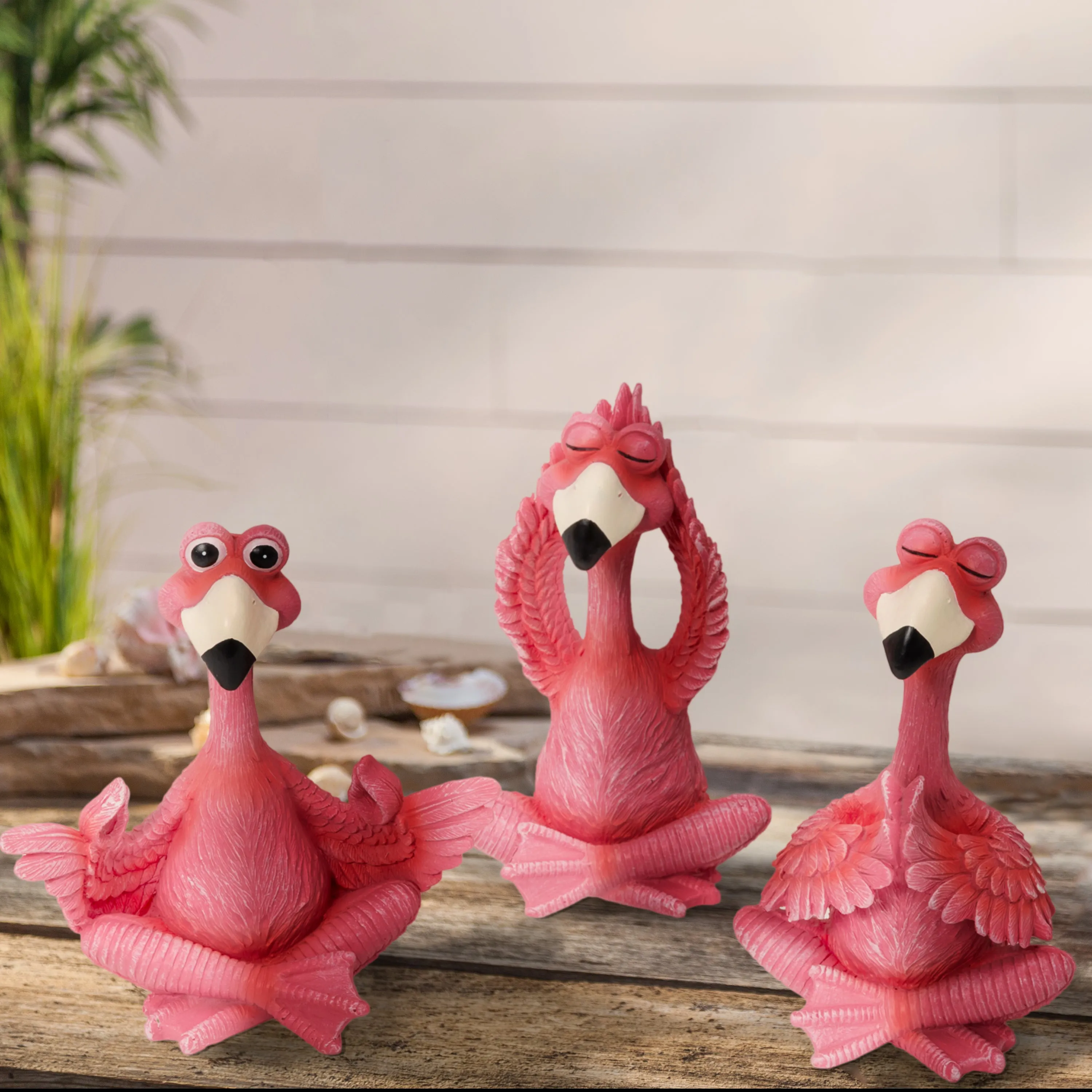 5.5 in. Resin Yoga Flamingo Figurines, set of 3