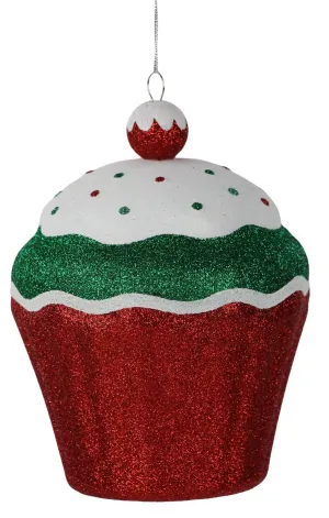 5.5" Red/Emerald/Wht Cupcake Ornament