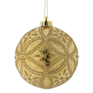 5" Plastic Mercury Glitter Floret Ball Ornament, Set of 2