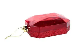 6.25" Laser Glitter Rectangle Gem Ornament: Red