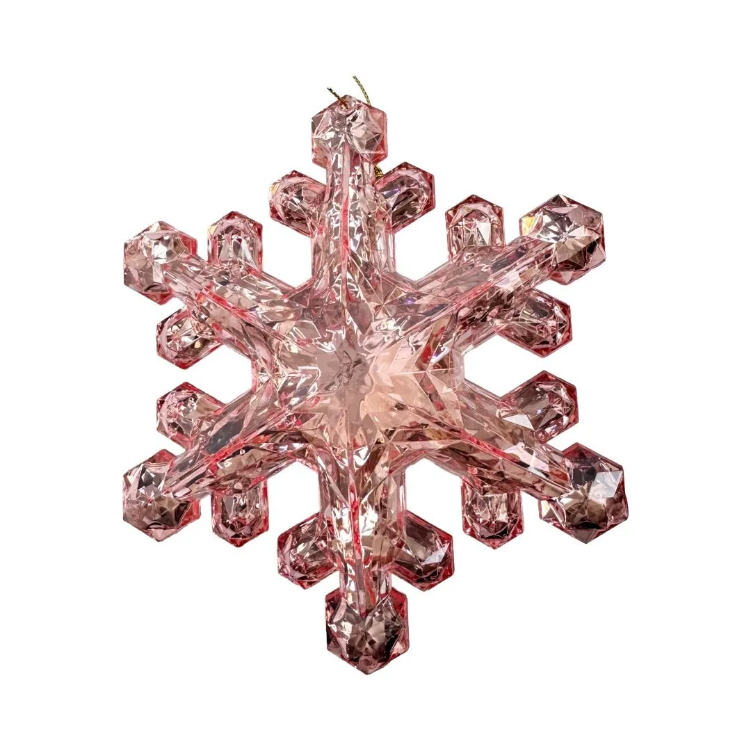6" Clear Pink Snowflake Ornament