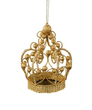 6" Glitter Ball Crown Ornament: Gold