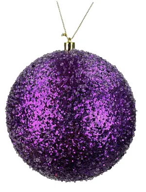 6" Purple Glitter Beaded Ball Ornament