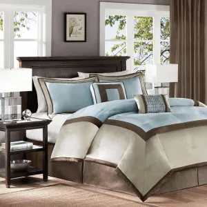 7 Piece Genevieve Comforter Set - Light Blue & Taupe