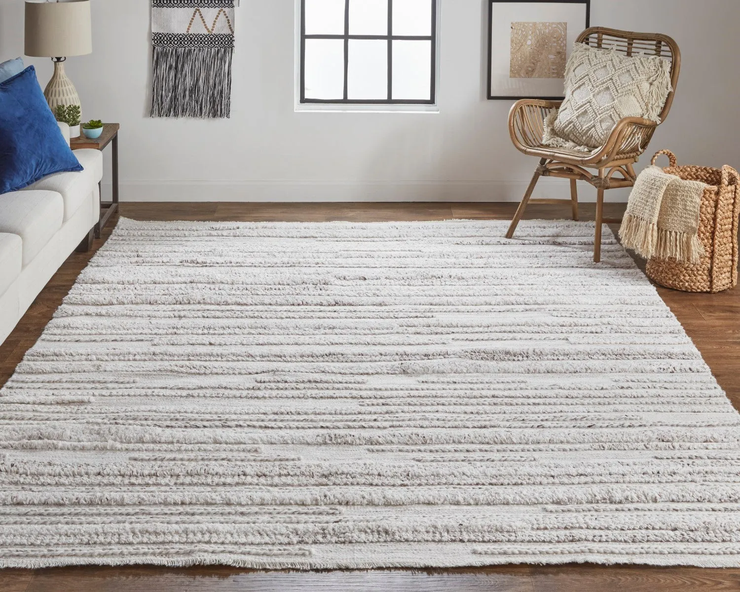 Akton Handwoven Stripes Ivory/Carob Brown Rug