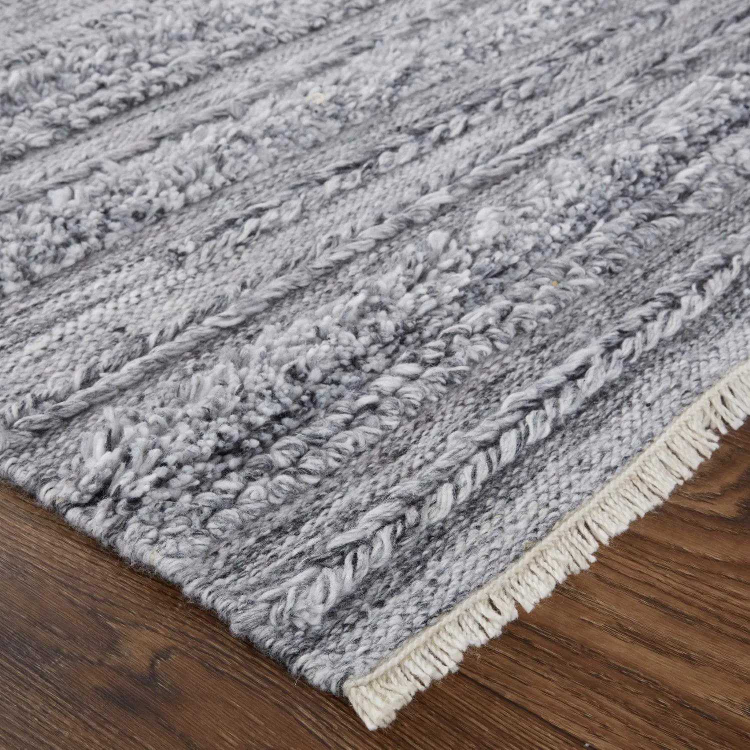 Akton Handwoven Stripes Ivory/Dark Gray Rug