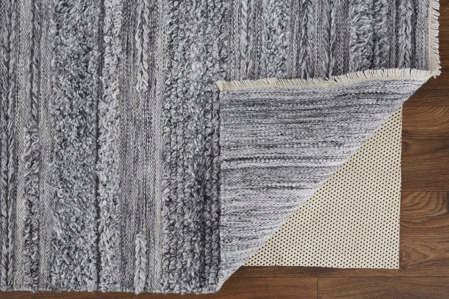 Akton Handwoven Stripes Ivory/Dark Gray Rug