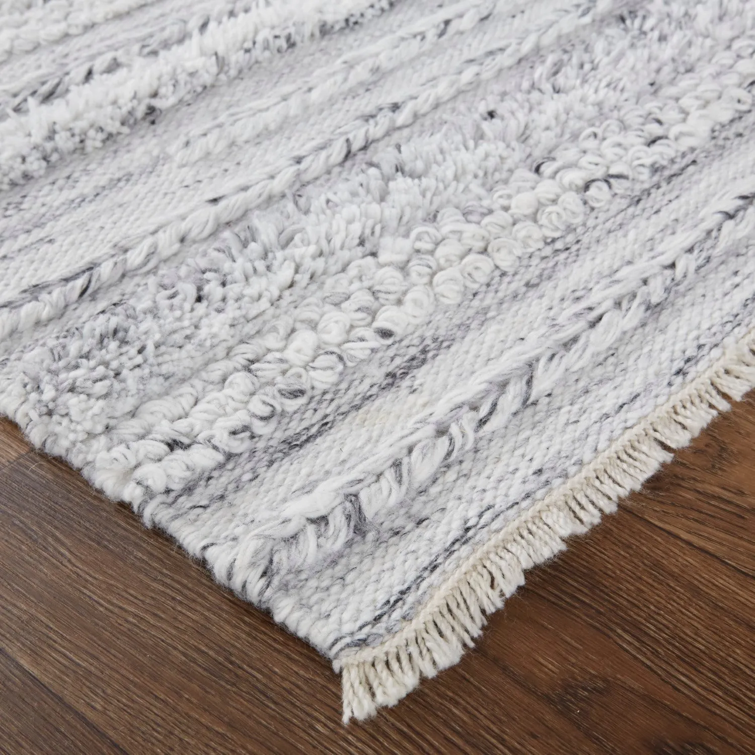 Akton Handwoven Stripes Ivory/Light Gray Rug