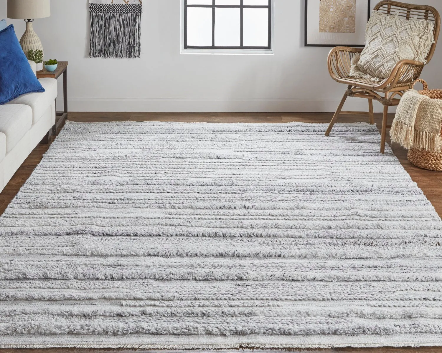 Akton Handwoven Stripes Ivory/Light Gray Rug