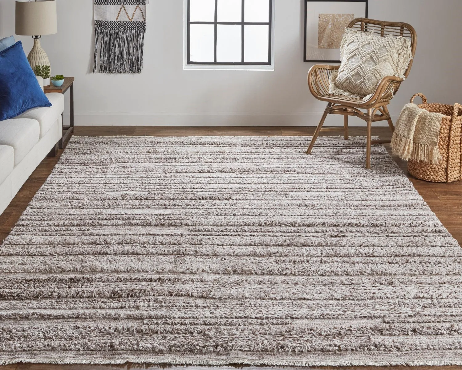 Akton Handwoven Stripes Ivory/Rustic Brown Rug