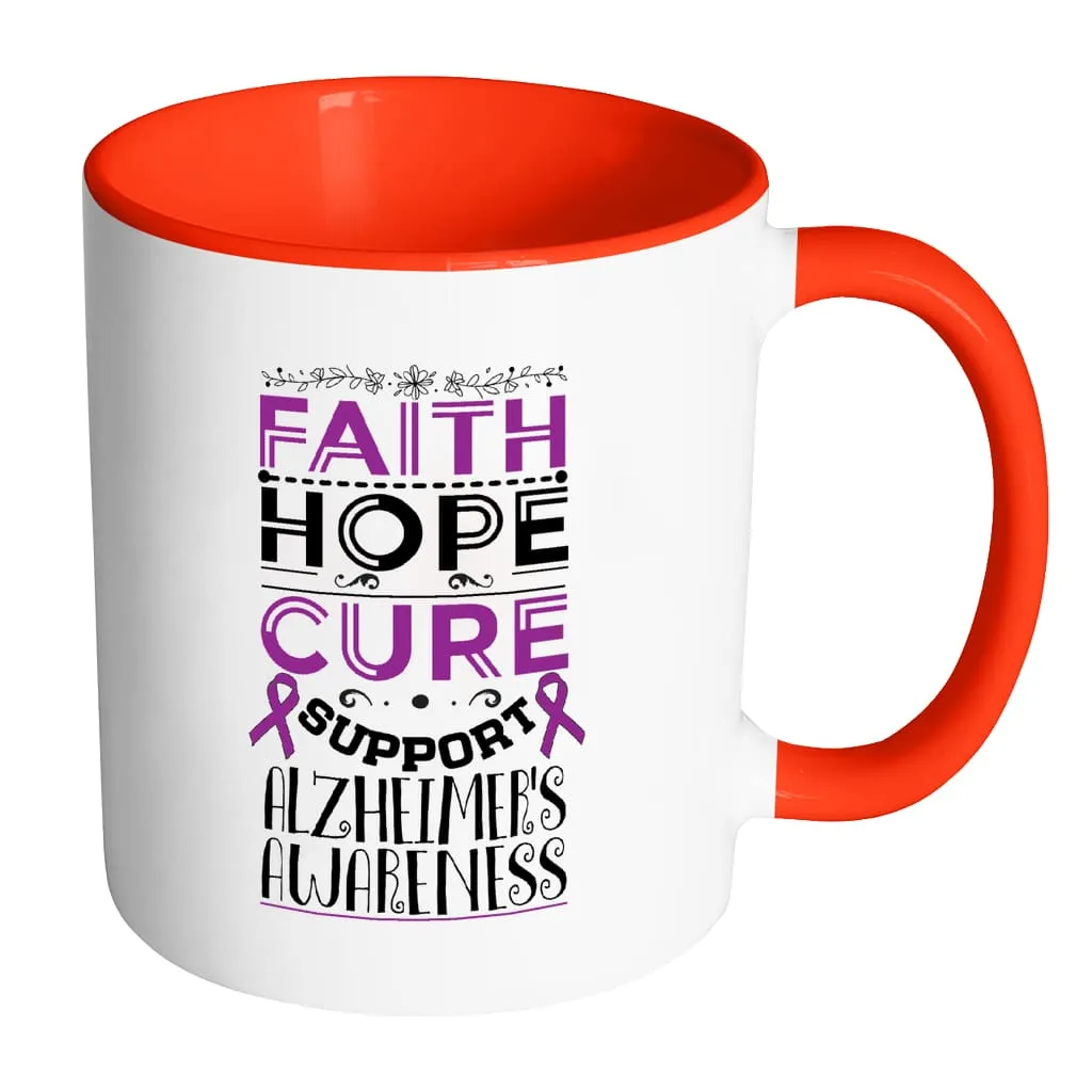 Alzheimer's Awareness Mug Faith Hope Cure Support White 11oz Accent Coffee Mugs