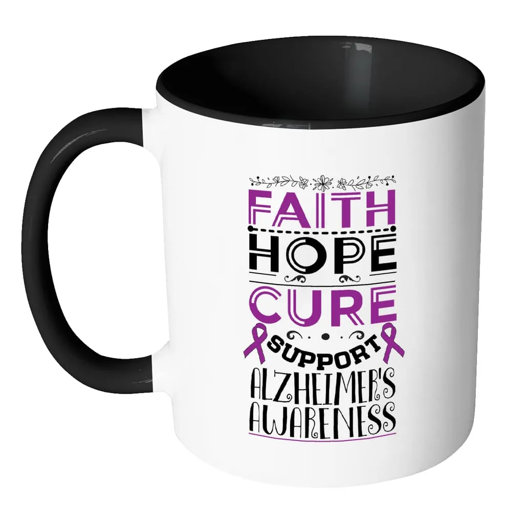 Alzheimer's Awareness Mug Faith Hope Cure Support White 11oz Accent Coffee Mugs