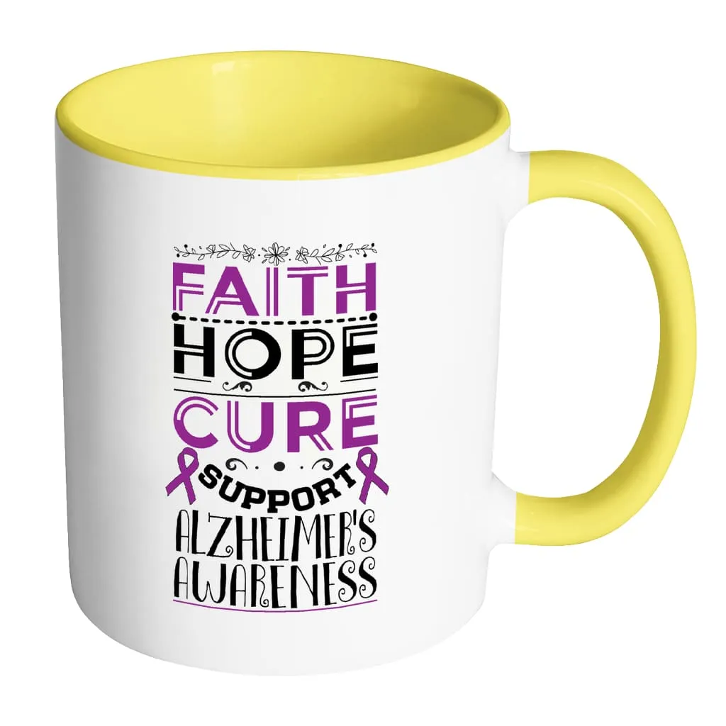 Alzheimer's Awareness Mug Faith Hope Cure Support White 11oz Accent Coffee Mugs