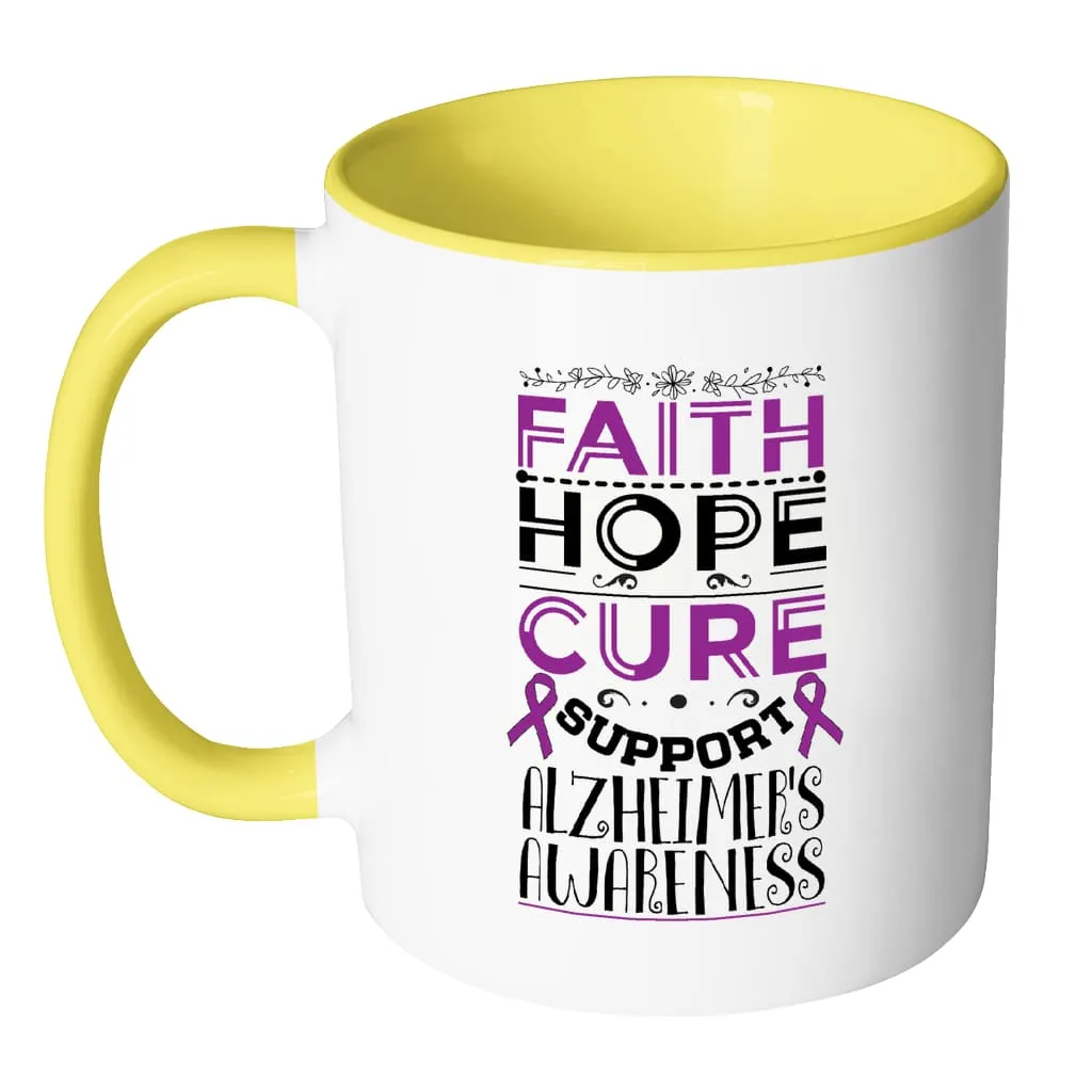 Alzheimer's Awareness Mug Faith Hope Cure Support White 11oz Accent Coffee Mugs